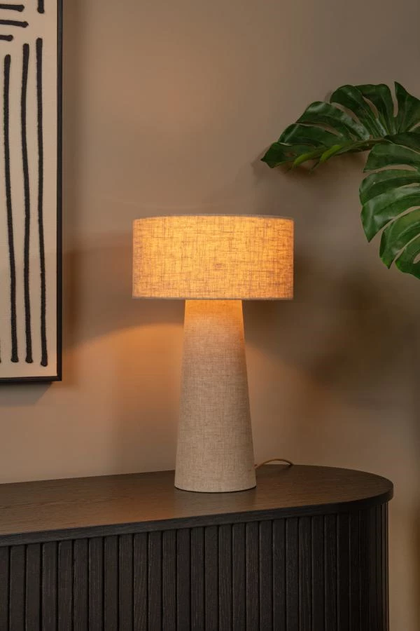 Lucide LEEROY - Tafellamp - Ø 30 cm - 1xE27 - Taupe - sfeer 1